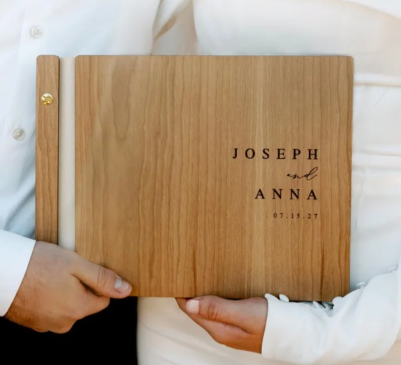 Signature wooden photo book personalized for the couple