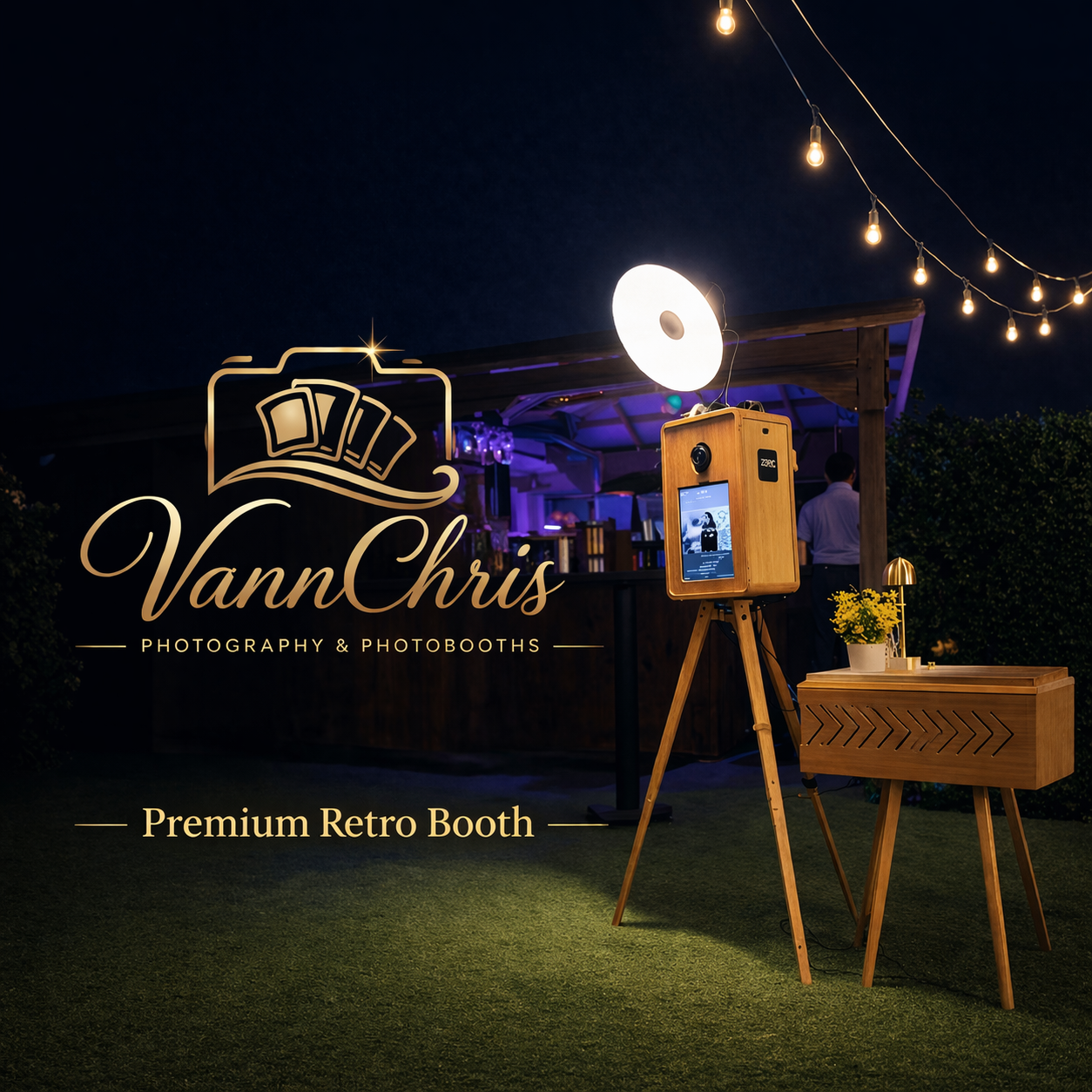 VannChris Premium Retro Booth set up at an evening event